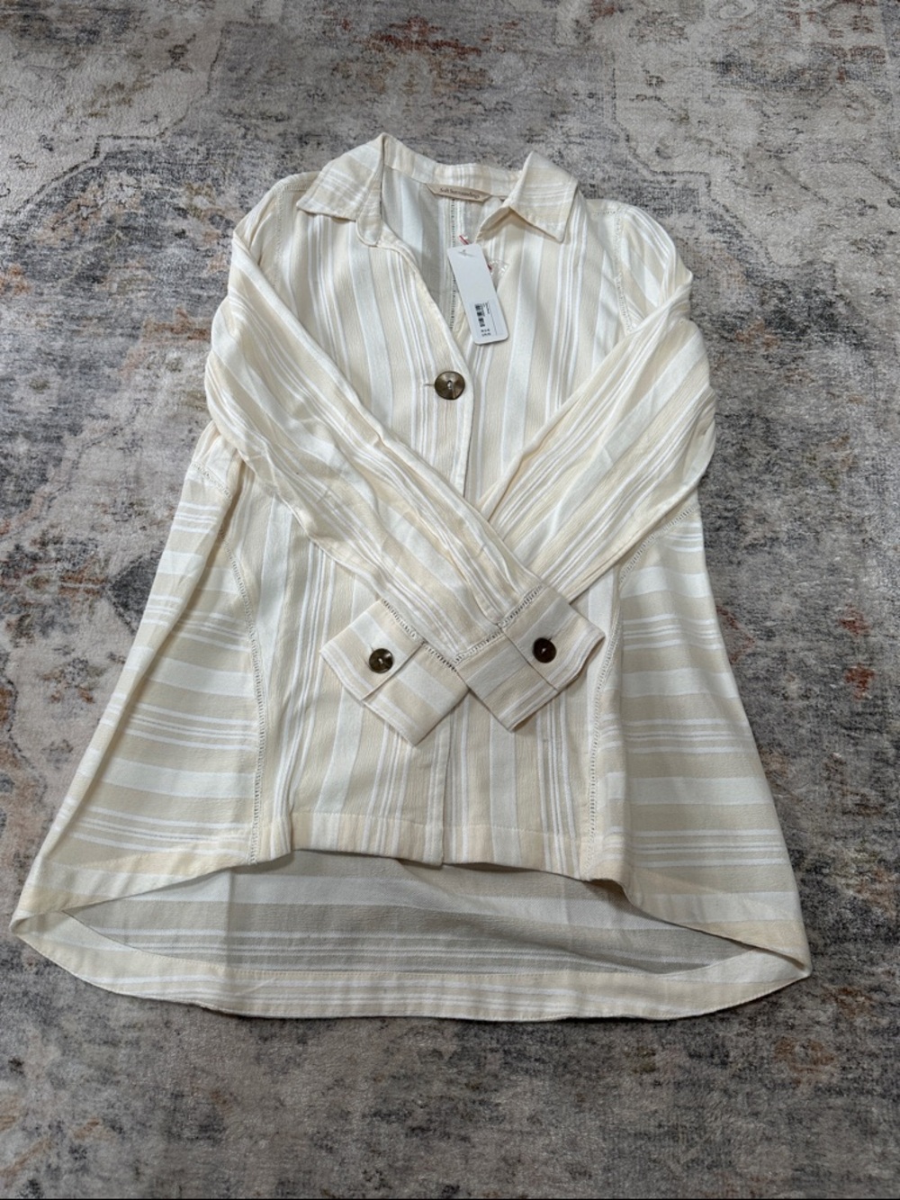 Soft Surroundings Cream and White Striped Button-Front Tunic